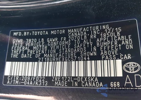 2016 Toyota Corolla S Plus from USA, damaged, VIN 2T1BURHEXGC571044